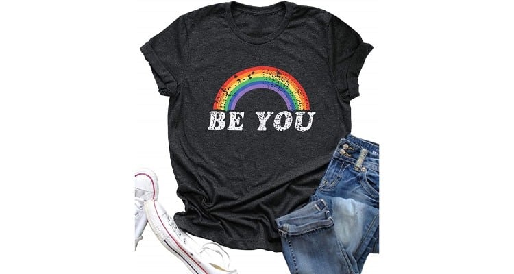 lesbian matching outfits - Rainbow graphic casual short sleeve tops