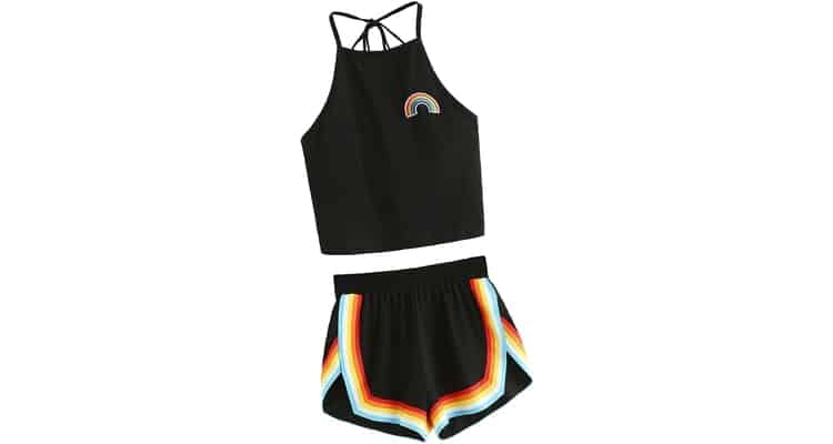 Gay Outfit Ideas - rainbow halter top and shorts