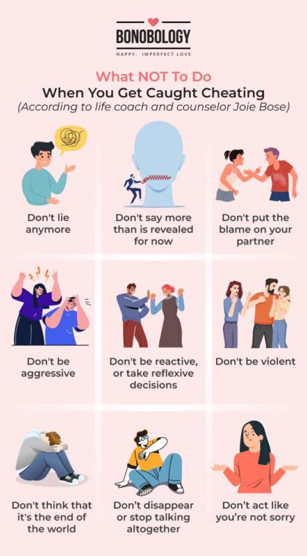 infographic on what not to do when you get caught cheating on someone