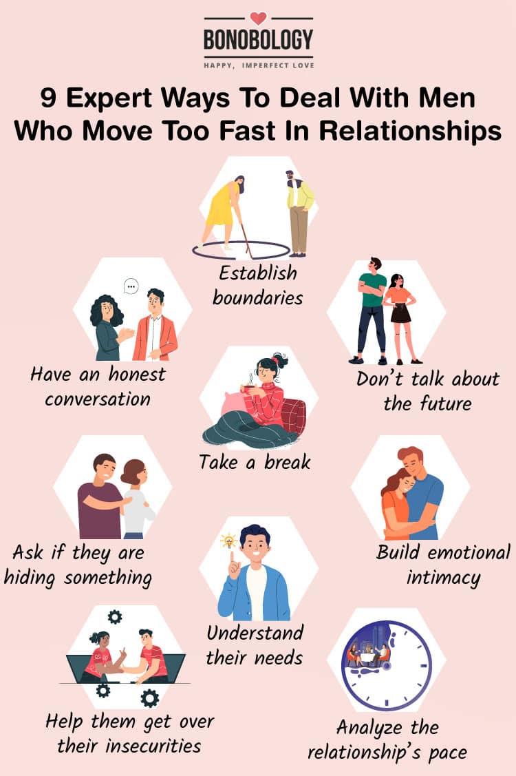 infographic on ways to deal with men who move too fast in a relationship