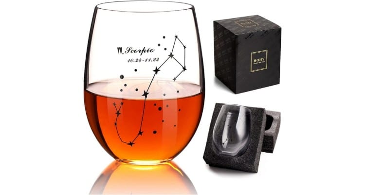 gifts for scorpio man - Wine glass with a zodiac sign