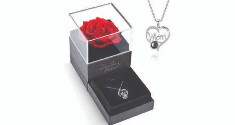 Birthday gift ideas for mom from son: Rose with necklace