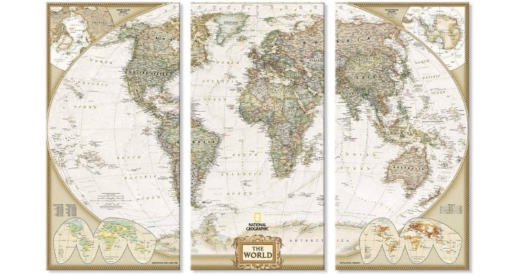 World map wall art for living room