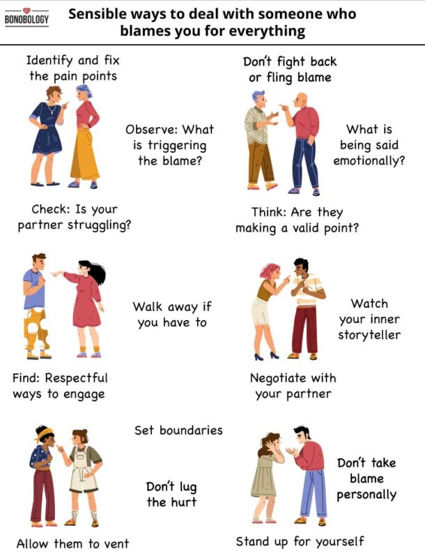 Infographic on sensible ways to deal with someone who blames you for everything
