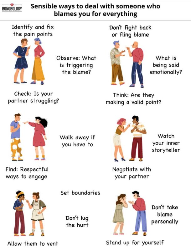 Infographic on sensible ways to deal with someone who blames you for everything