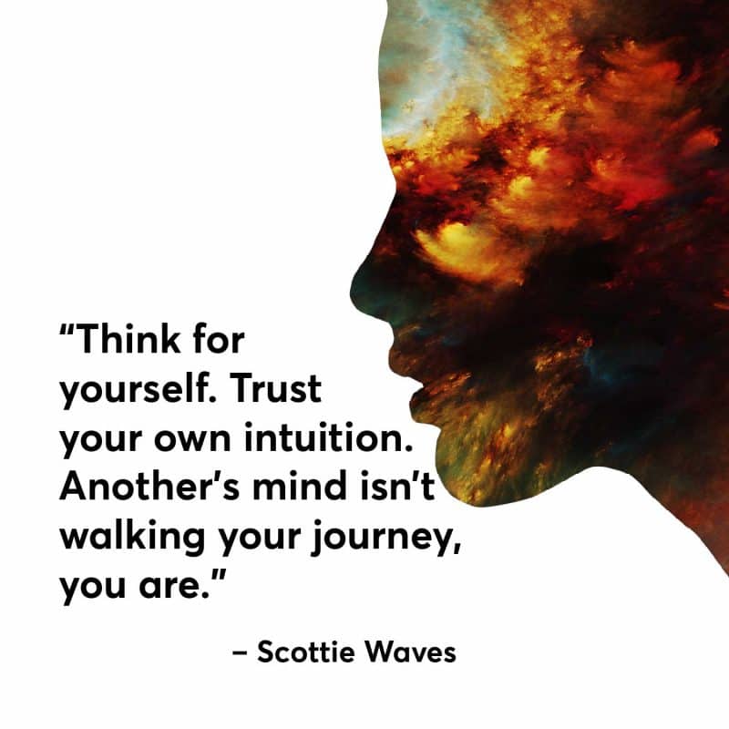 Think for yourself. Trust your own intuition. Another’s mind isn’t walking your journey, you are