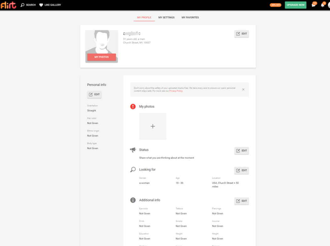 Interface of Flirt.com