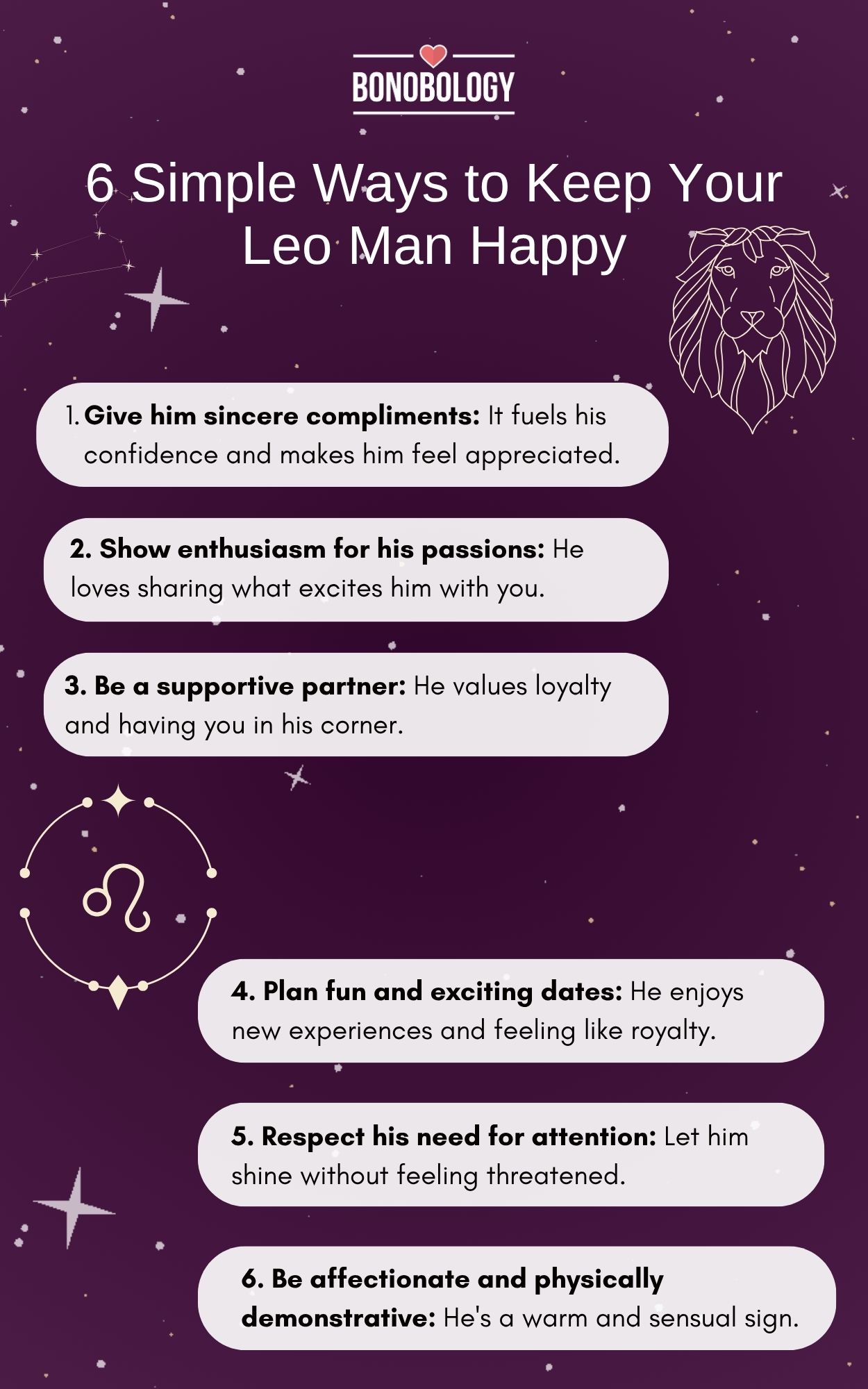 Infographic on Ways to Keep Your Leo Man Happy